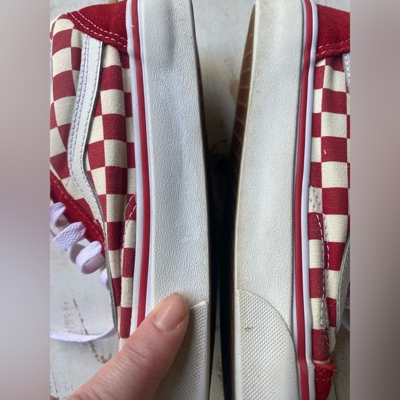 VANS Old Skool Red Checkerboard Sneakers canvas suede 7.5 skateboard streetwear - Picture 4 of 15